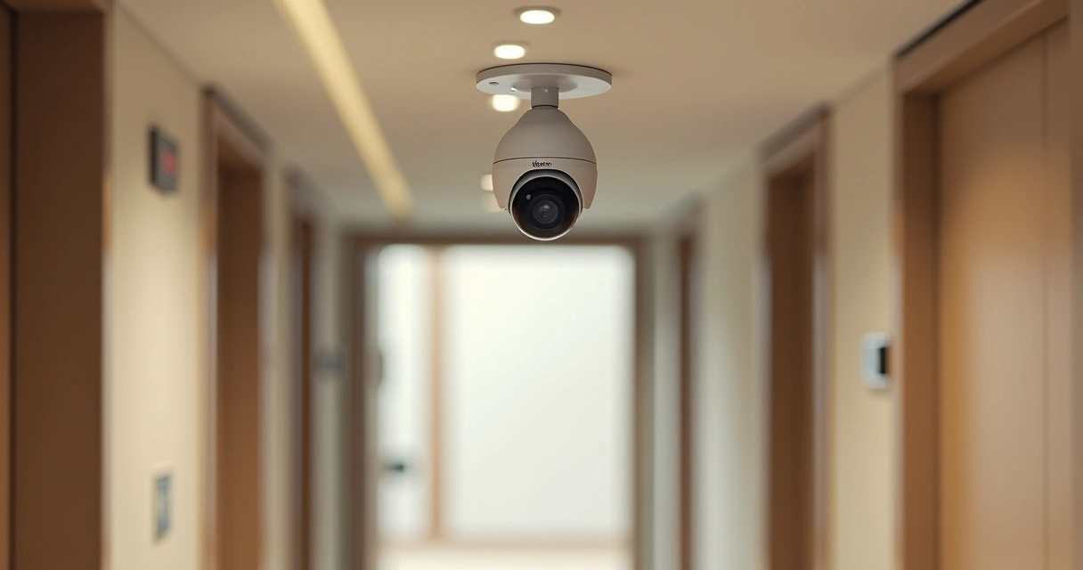 Câmera bullet IP instalada em área interna de condomínio 