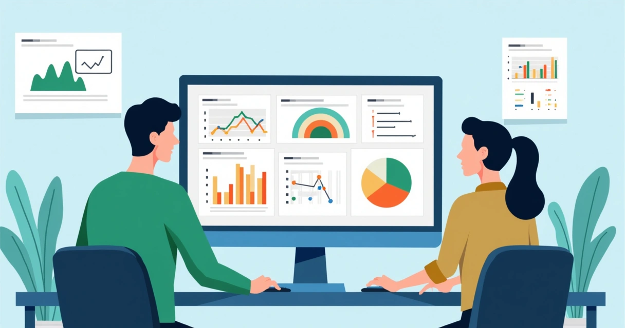 Gestores de RH usando dashboards corporativos em computadores. 