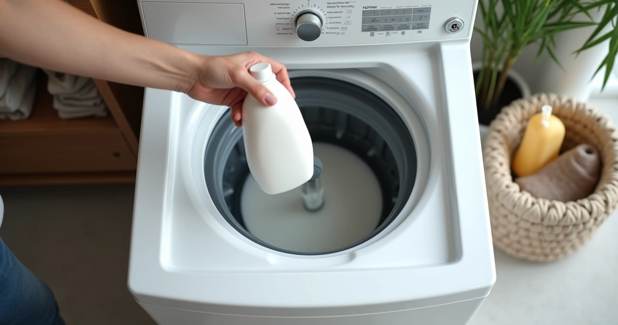 Pessoa colocando amaciante na máquina de lavar adequada 