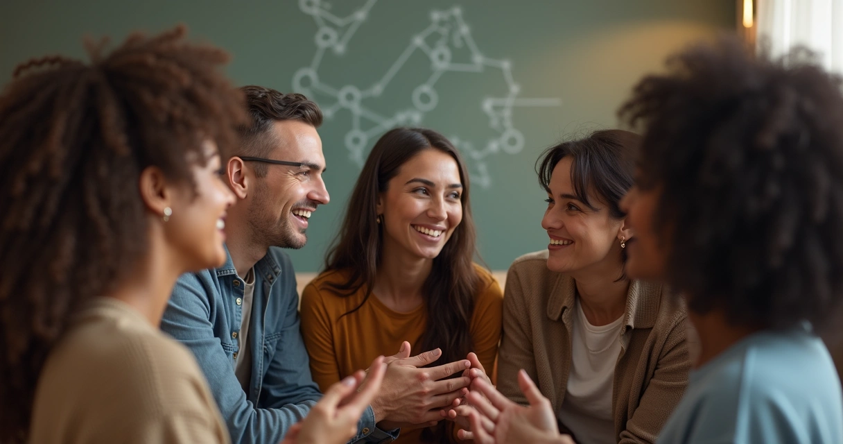 Cena ilustrando empatia sistêmica em grupo de pessoas dialogando 