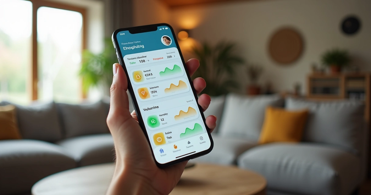 Ecrã de telemóvel com app de monitorização de encanamentos 