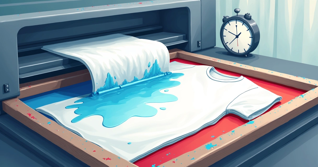 Detalhe de camiseta branca sendo estampada por serigrafia com cores vivas 