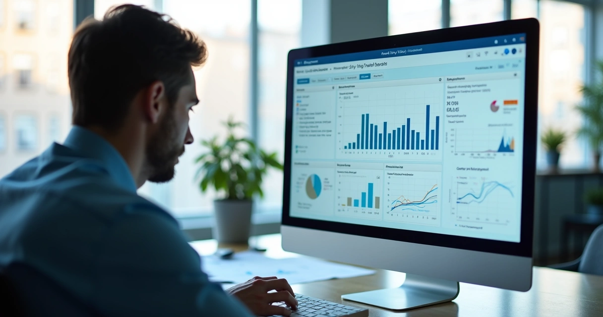 Profissional analisando tela com dados de feedback de escrita 