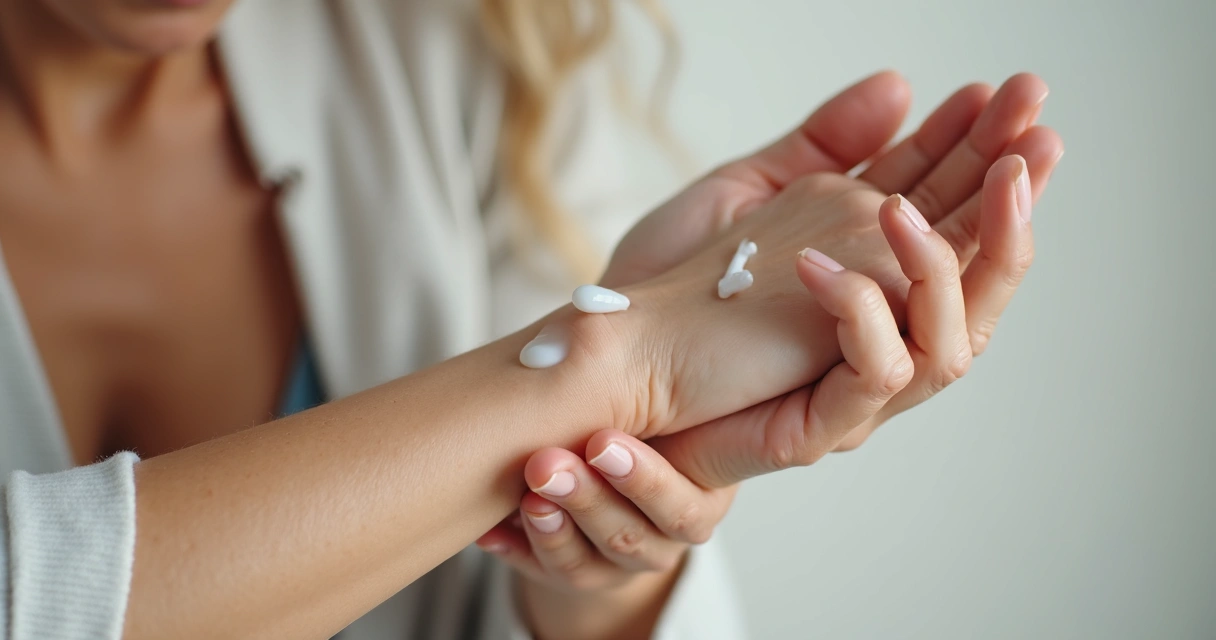 Aplicação de gel transdérmico na pele para tratamento hormonal na menopausa