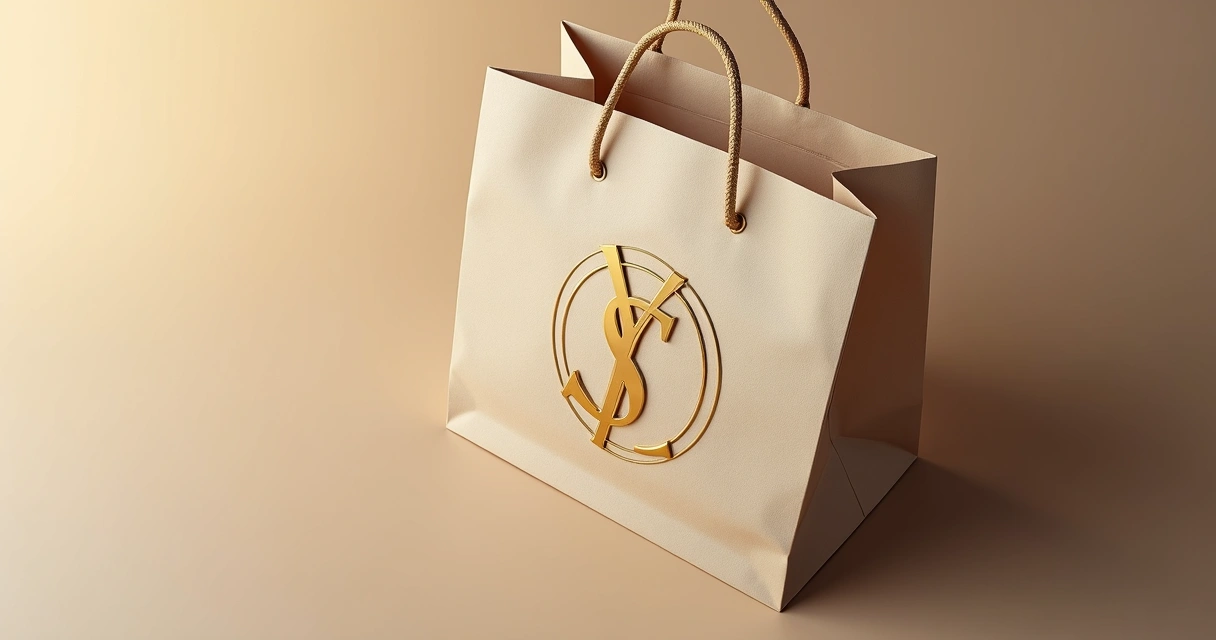 Exemplo de detalhe dourado em hot stamping aplicado em sacola de papel 