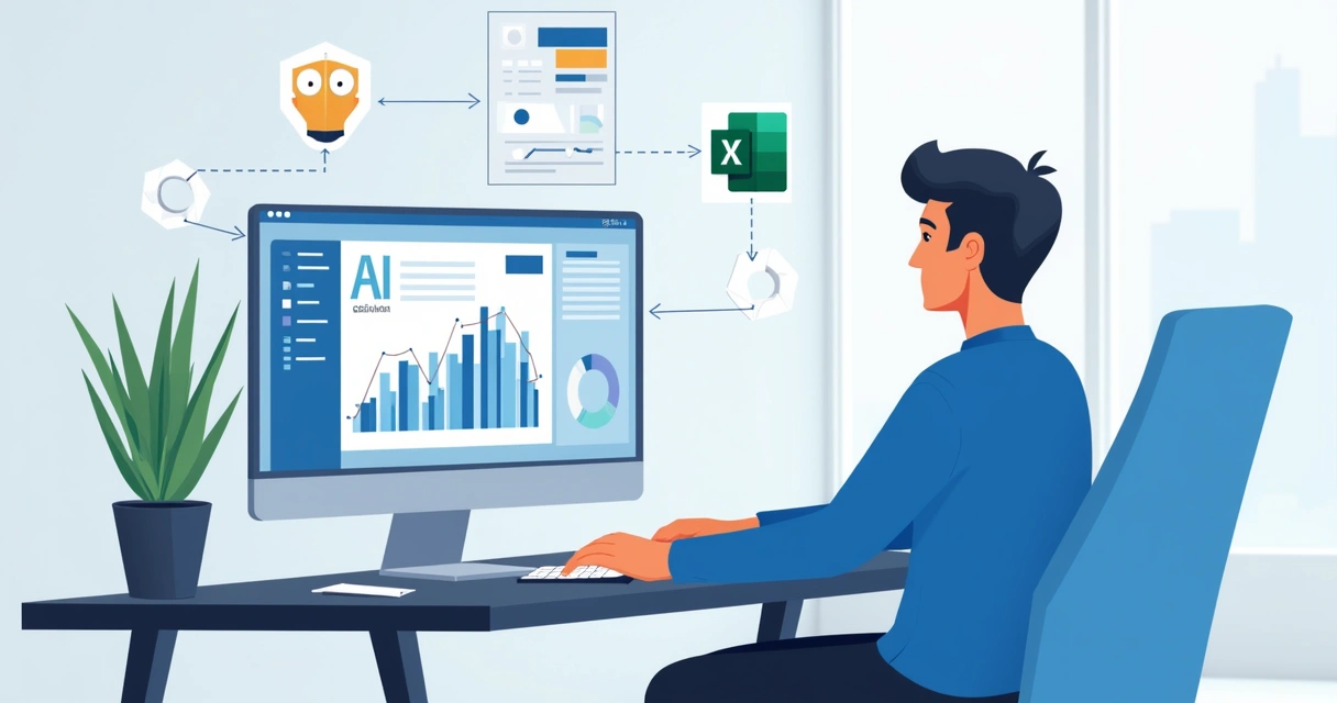 Funcionário usando IA em relatório corporativo