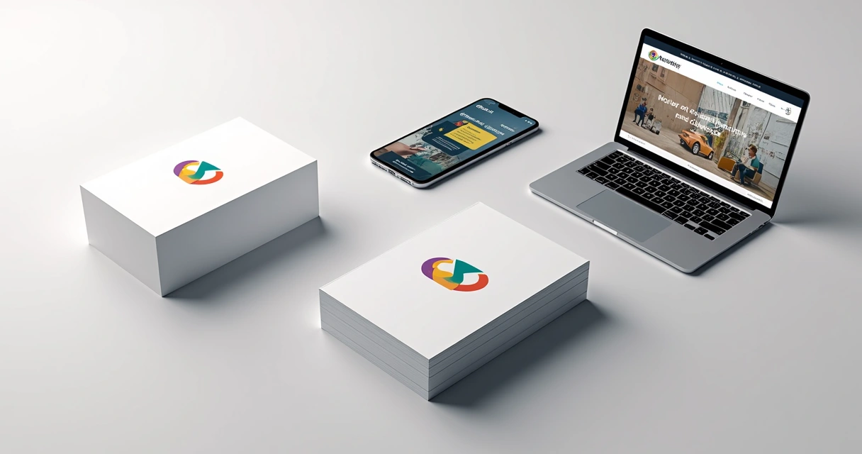 Variações de identidade visual de startup em diferentes plataformas 