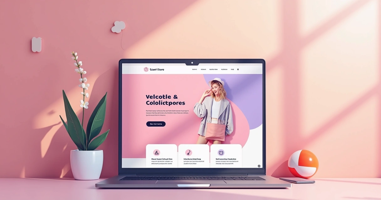 Simulação de identidade visual de marca aplicada em layout de site 