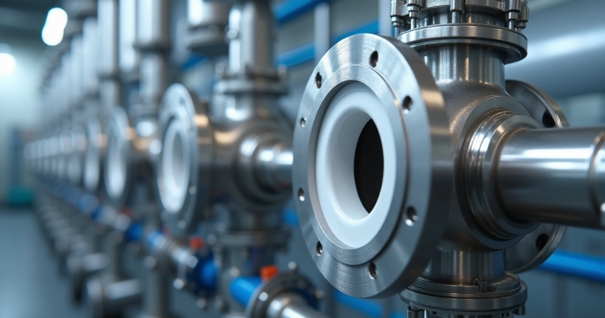 Componente de PTFE instalado em sistema industrial 