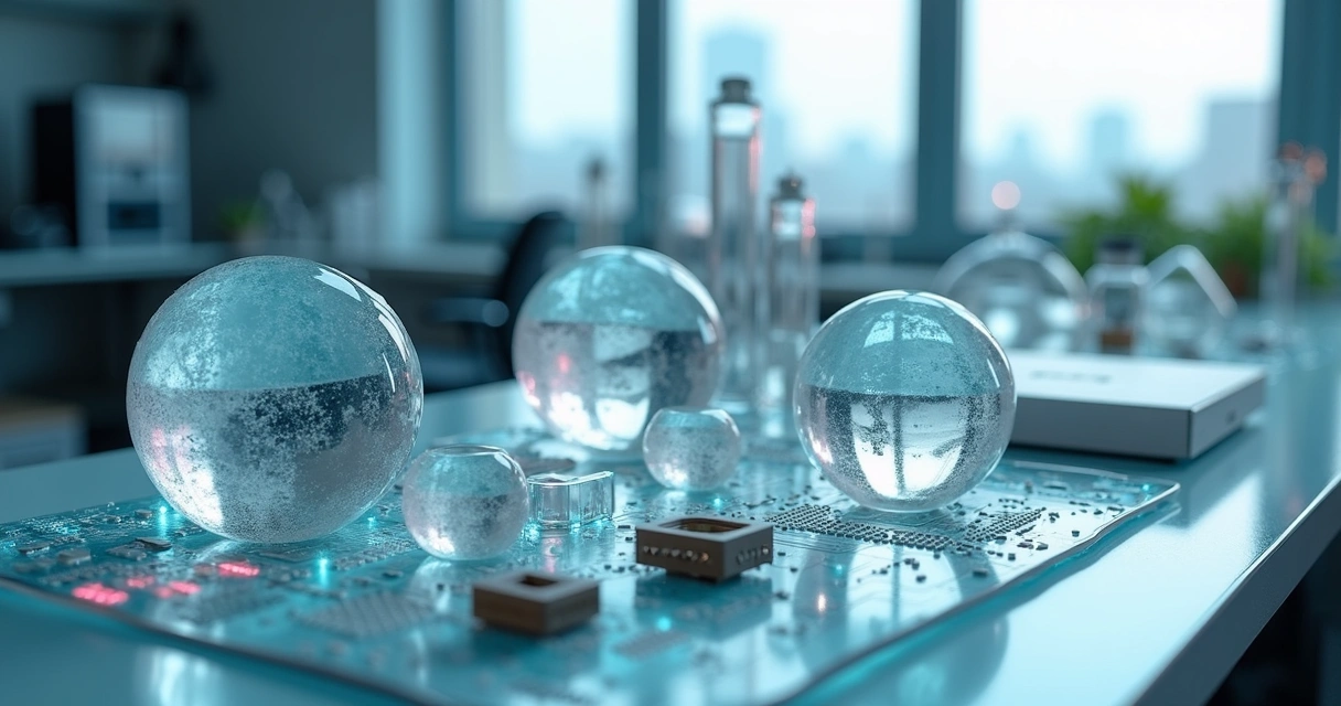 Peças industriais feitas de quartzo em um laboratório moderno. 