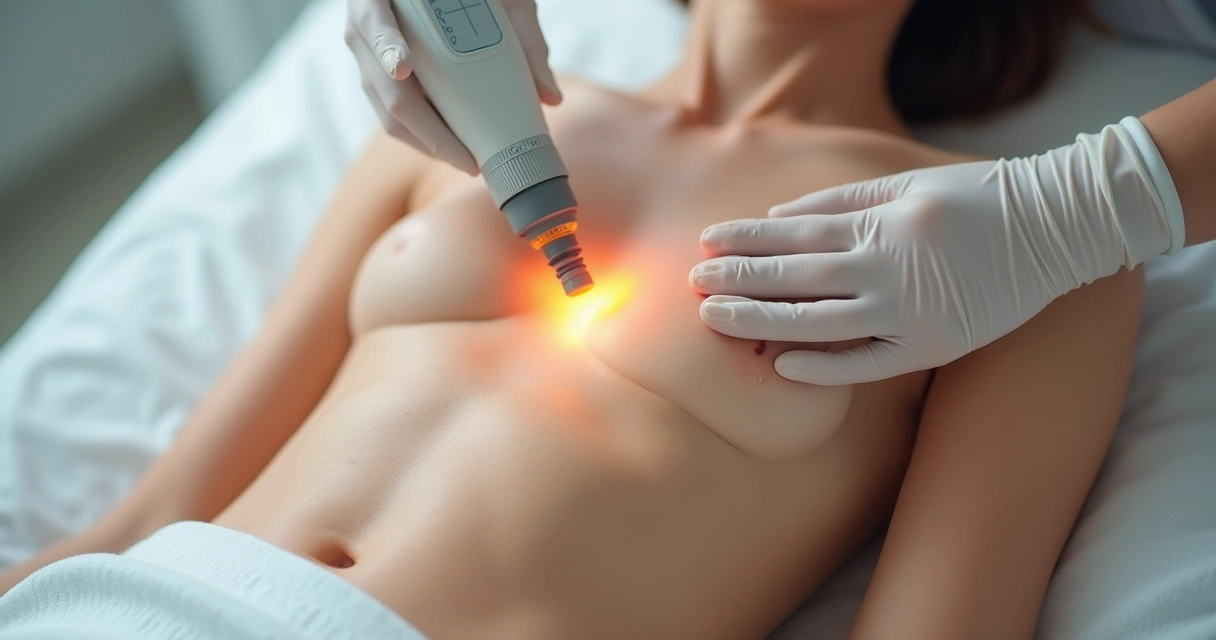 Aplicação de laser fracionado na pele com estrias 