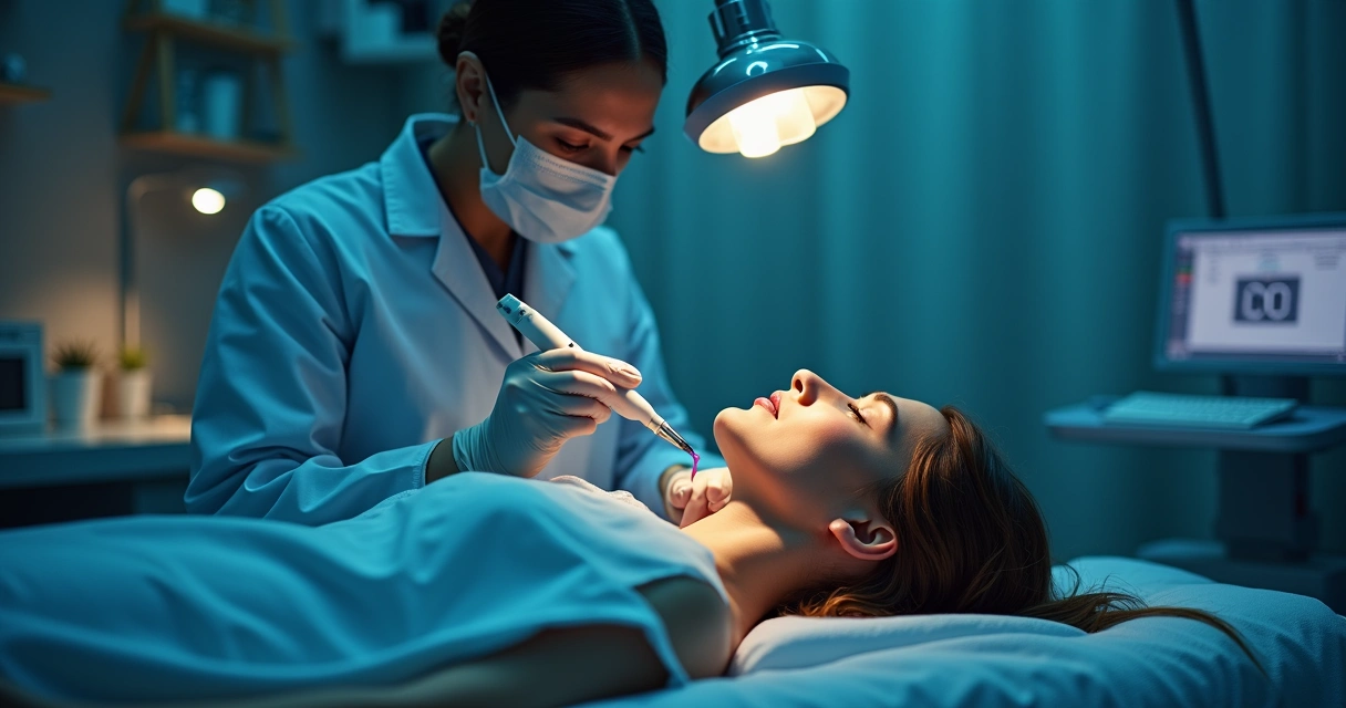 Skincare noturno clínico: por que sua pele precisa de cuidados médicos? 2 Aplicação de laser na pele em ambiente médico