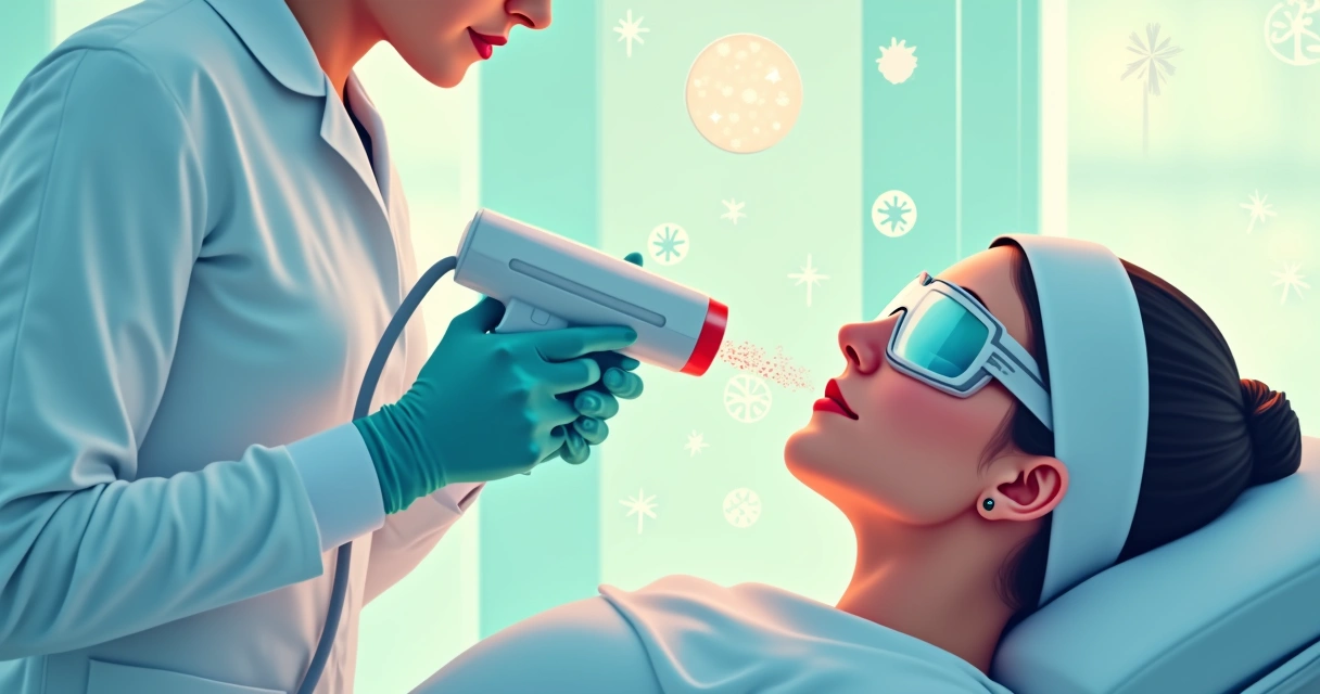 Profissional aplica laser fracionado Thulium em pele facial 