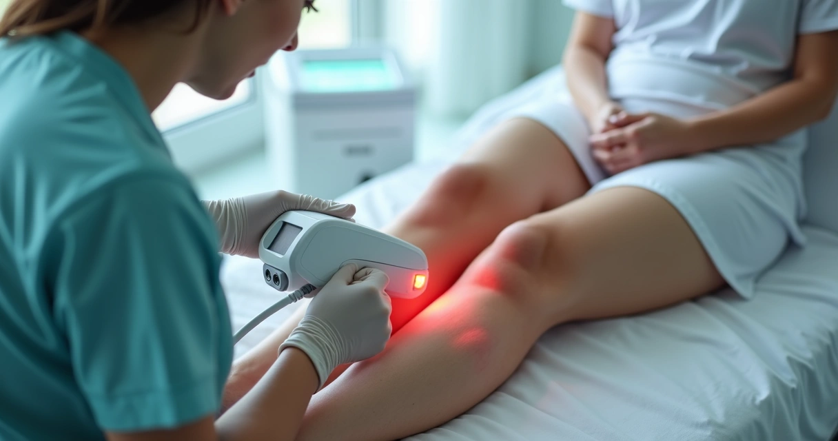 Aplicação de laser em perna com veias visíveis
