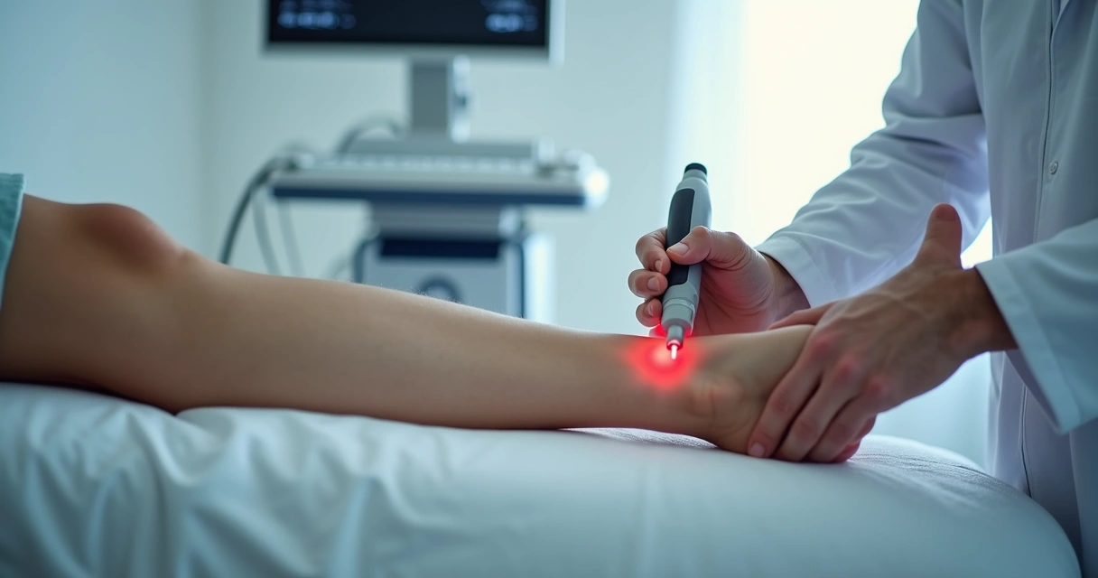 Aplicação de laser em perna para tratamento de varizes 