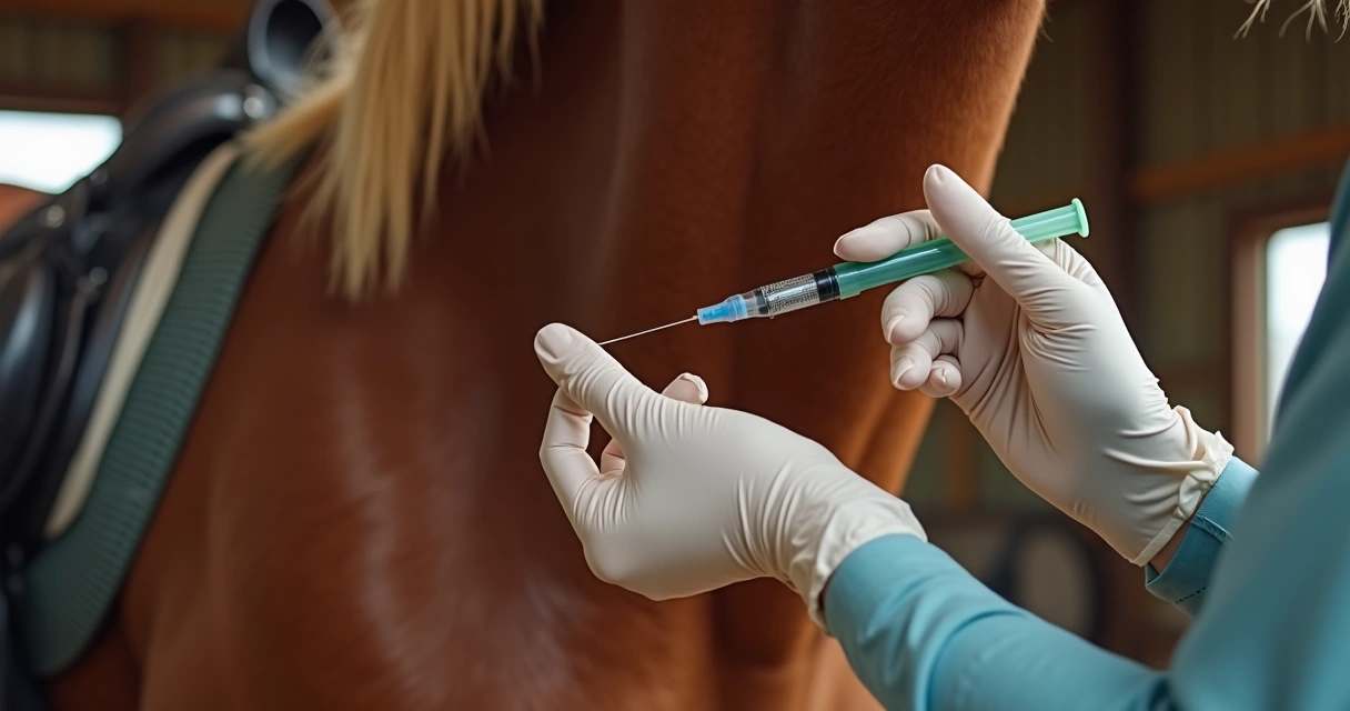 Veterinário aplicando microchip em cavalo 