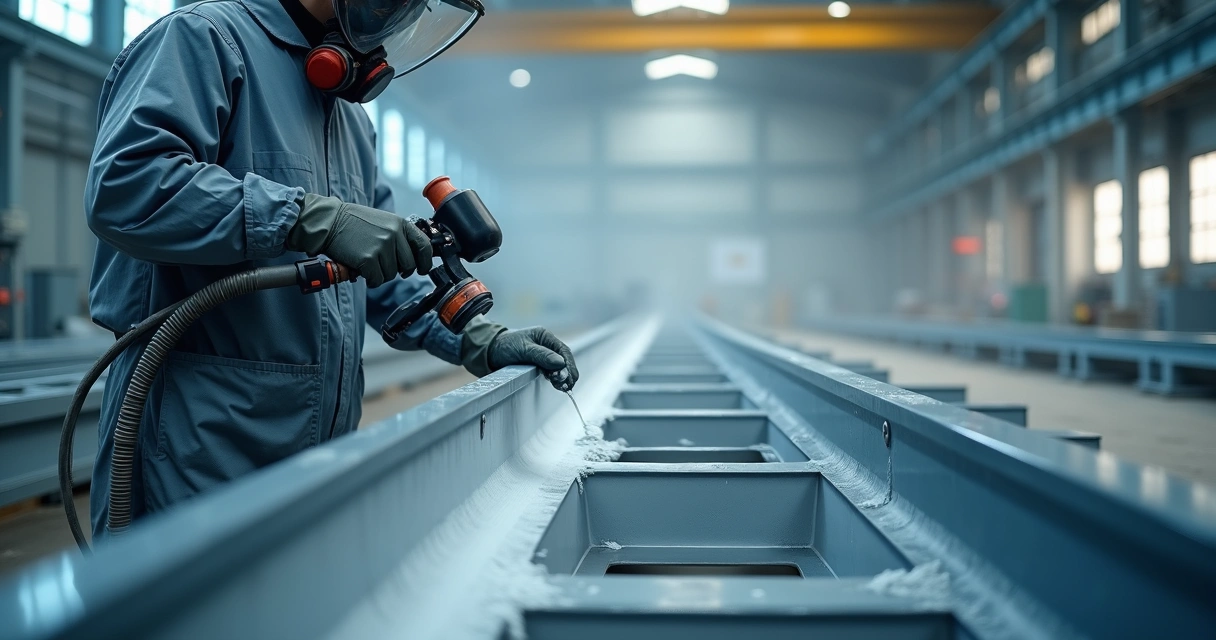 Aplicação de pintura industrial em estrutura metálica