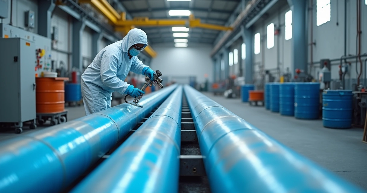 Aplicação de pintura especial em tubos industriais 