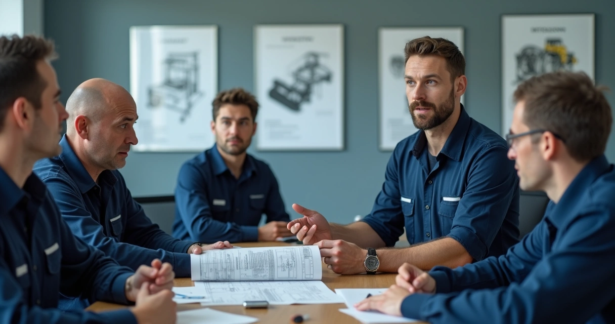 Instrutor conduz treinamento presencial para pequena equipe 