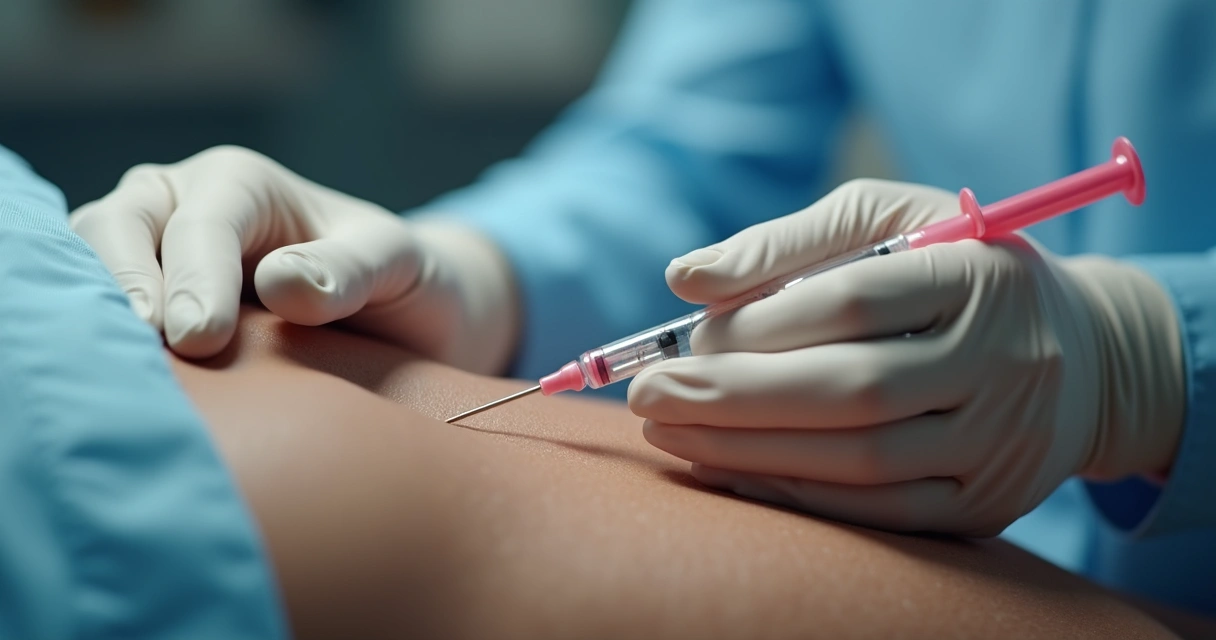 Urologista aplicando preenchimento ácido hialurônico em paciente masculino 