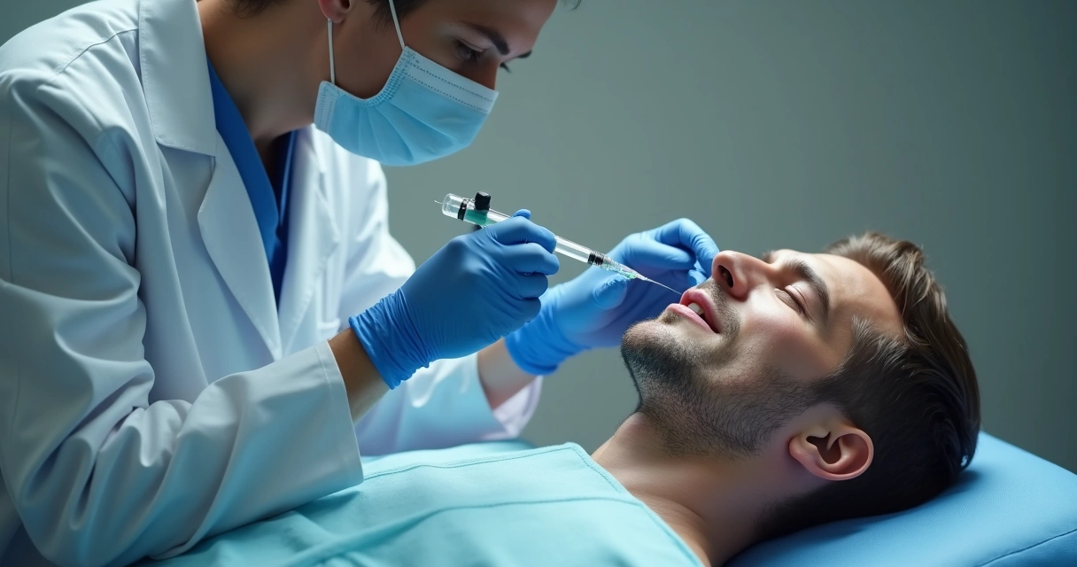 Médico aplicando preenchimento no pênis em ambiente clínico 
