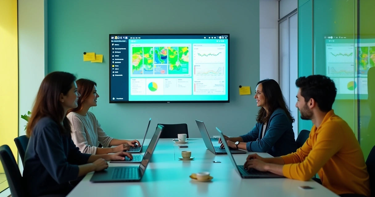 Equipe SaaS brasileira analisando dados em dashboards de PRM 