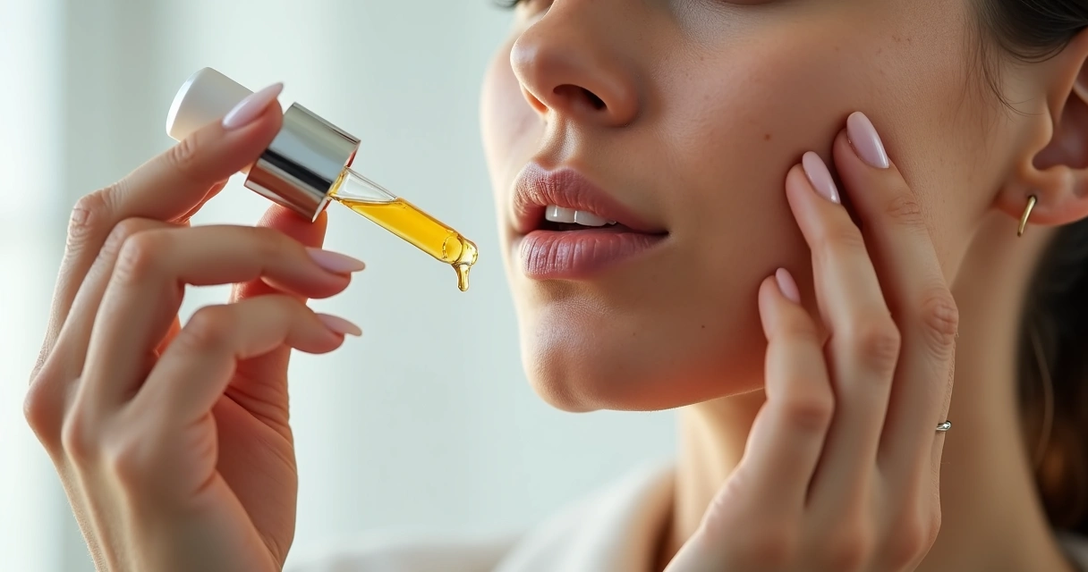 Aplicação de sérum facial em pele oleosa com fundo branco 