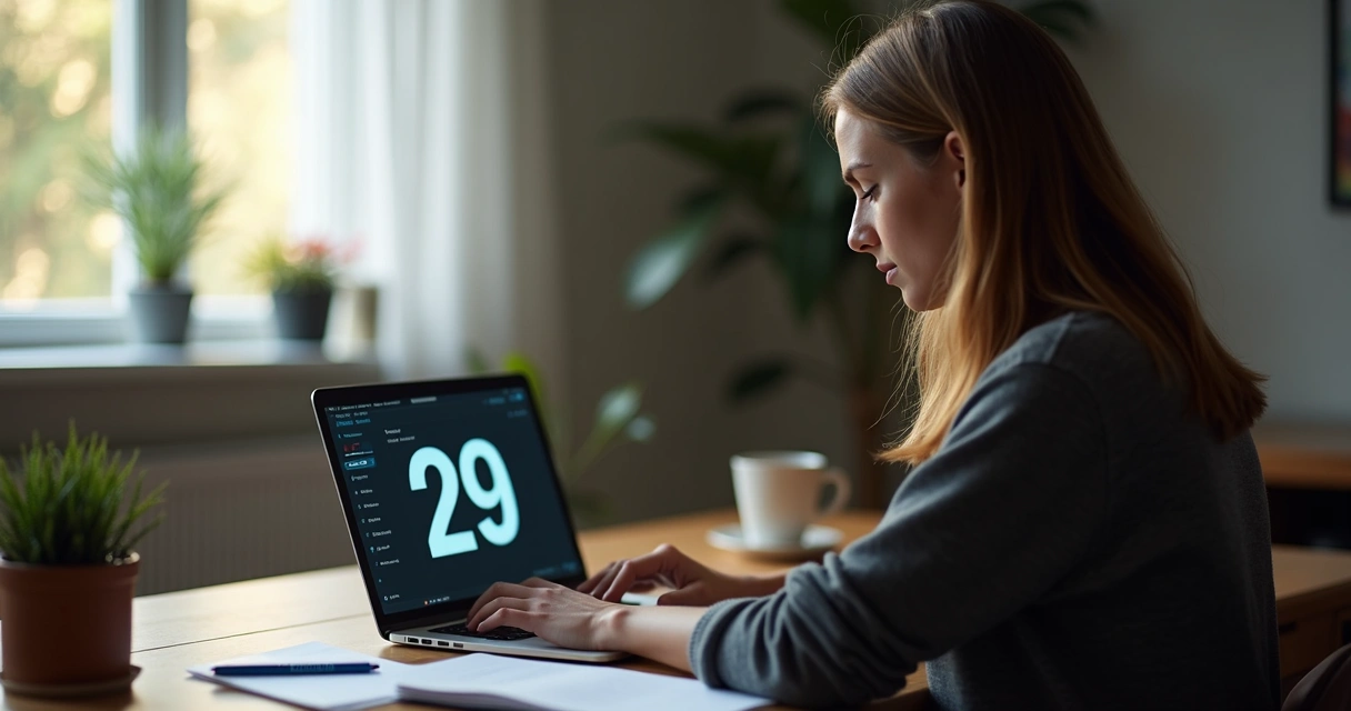 Estudante usando notebook realizando prova online em ambiente calmo 