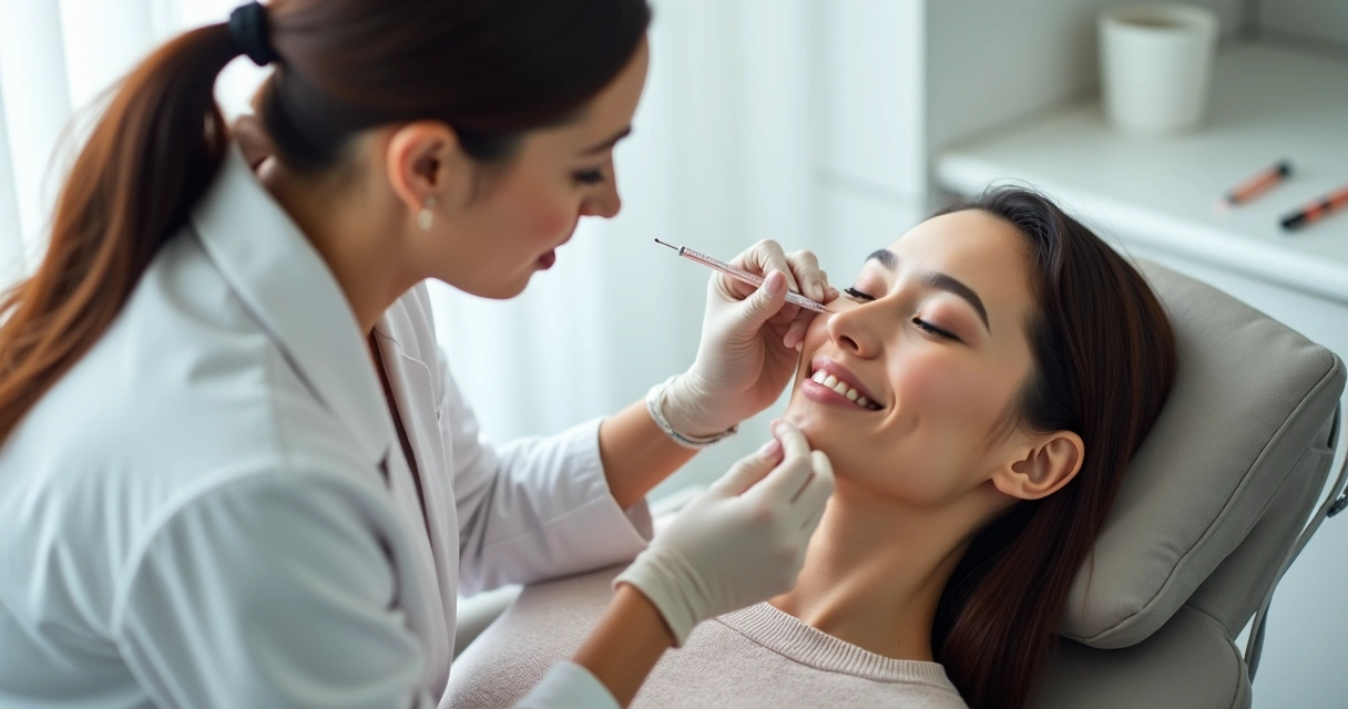 Aplicação de skinbooster no rosto feminino 