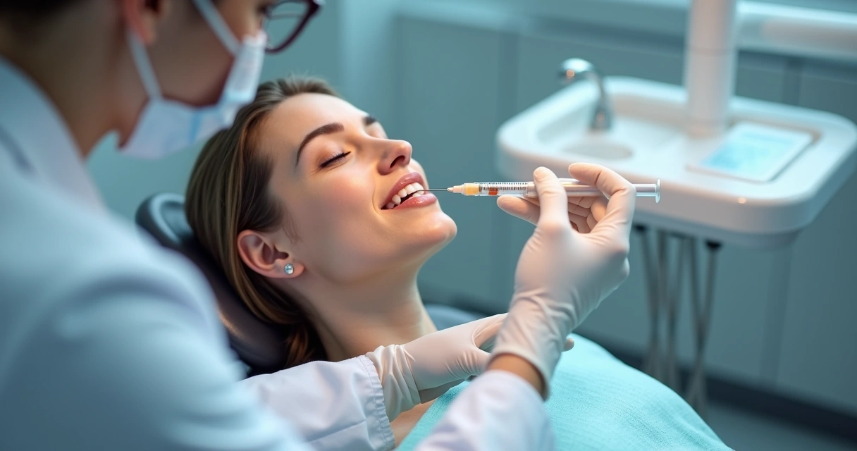 Profissional aplicando toxina botulínica para tratamento do bruxismo