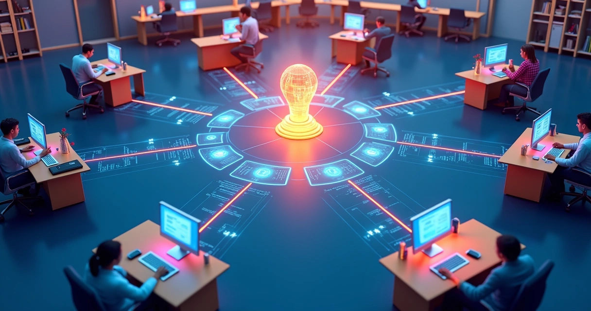 Diferentes setores empresariais conectados por automação digital