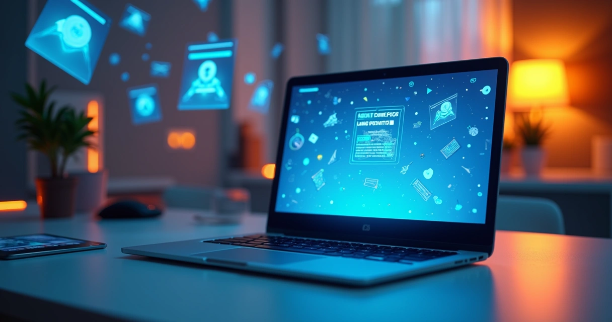 Imagem de página de vendas, email marketing e redes sociais 