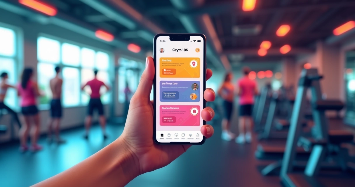 Aplicativo de academia mostrando treino personalizado em smartphone
