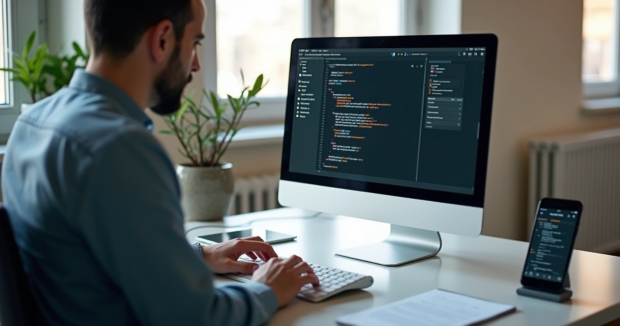 Desenvolvedor integrando API de nota fiscal no computador
