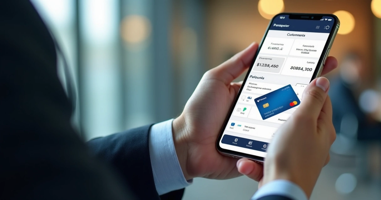 Aplicativo de banco personalizado exibido na tela de um smartphone 