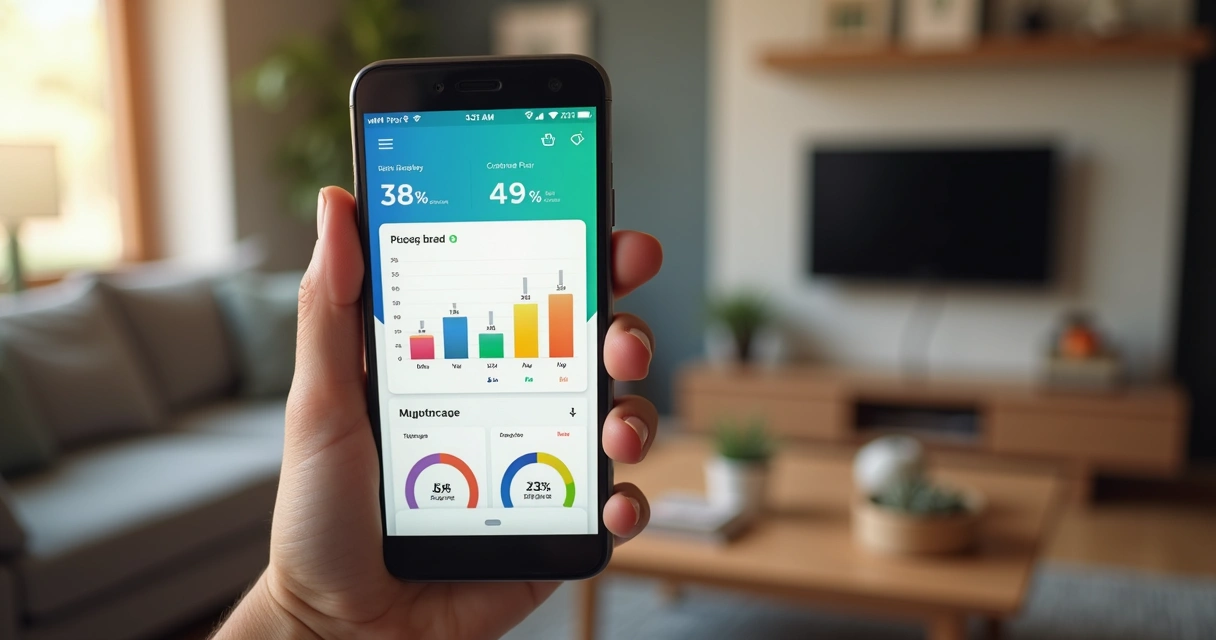 Mão segurando celular com aplicativo de controle financeiro 