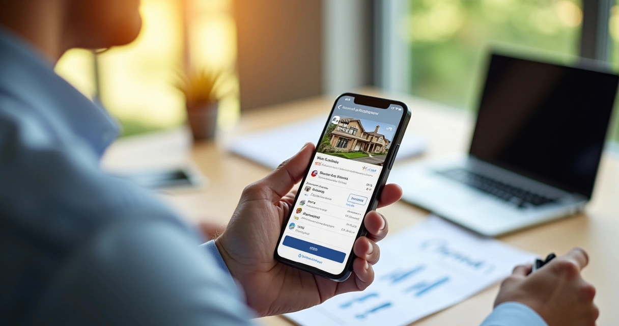 Corretor acessando aplicativo de CRM imobiliário no smartphone 
