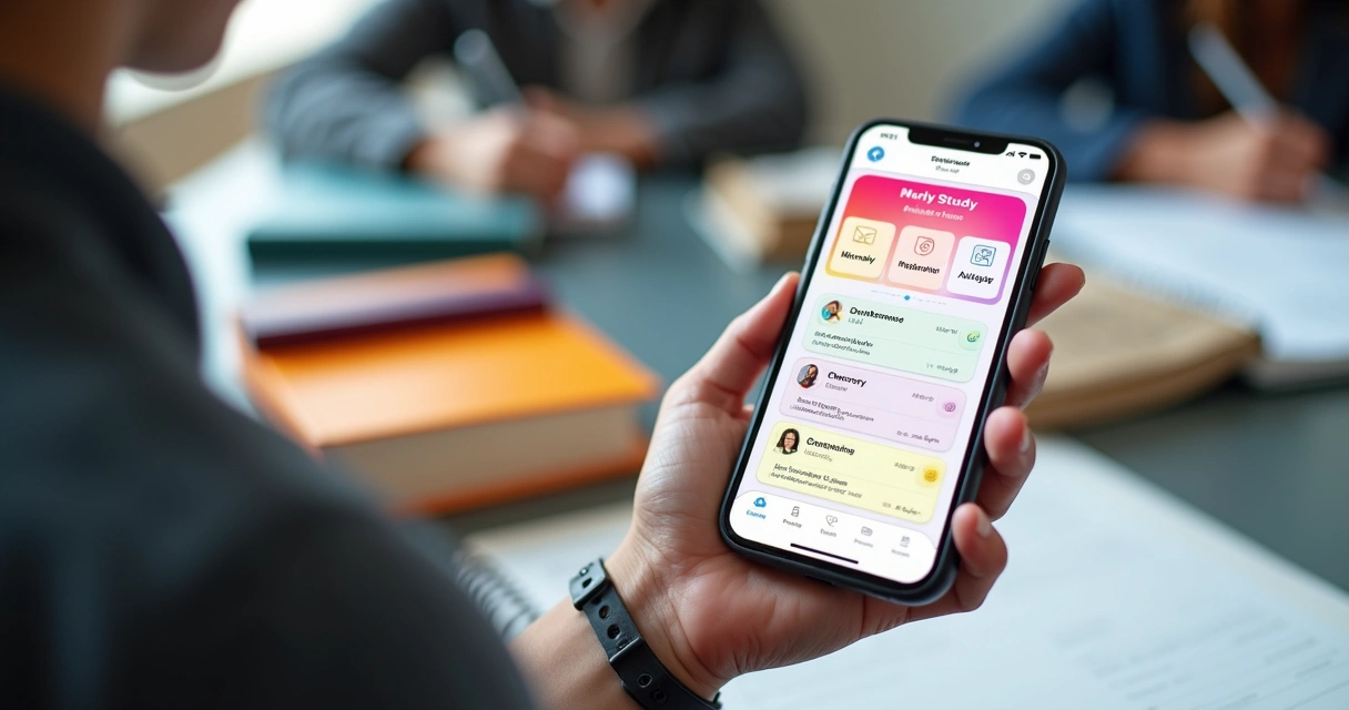 Aplicativo de estudo aberto em smartphone em mão de estudante 