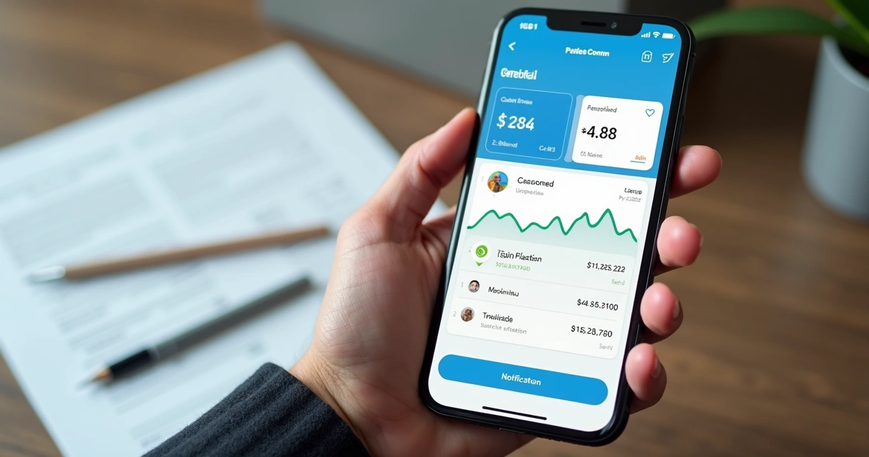 Celular exibindo aplicativo de fluxo de caixa 