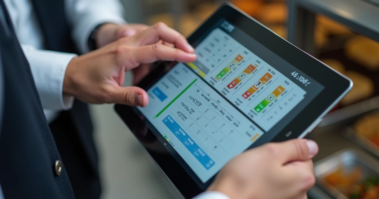 Aplicativo de gestão de pedidos mostrando tempos de preparo em tablet 