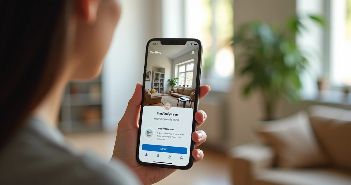 Pessoa usando aplicativo de aluguel de casas no smartphone 