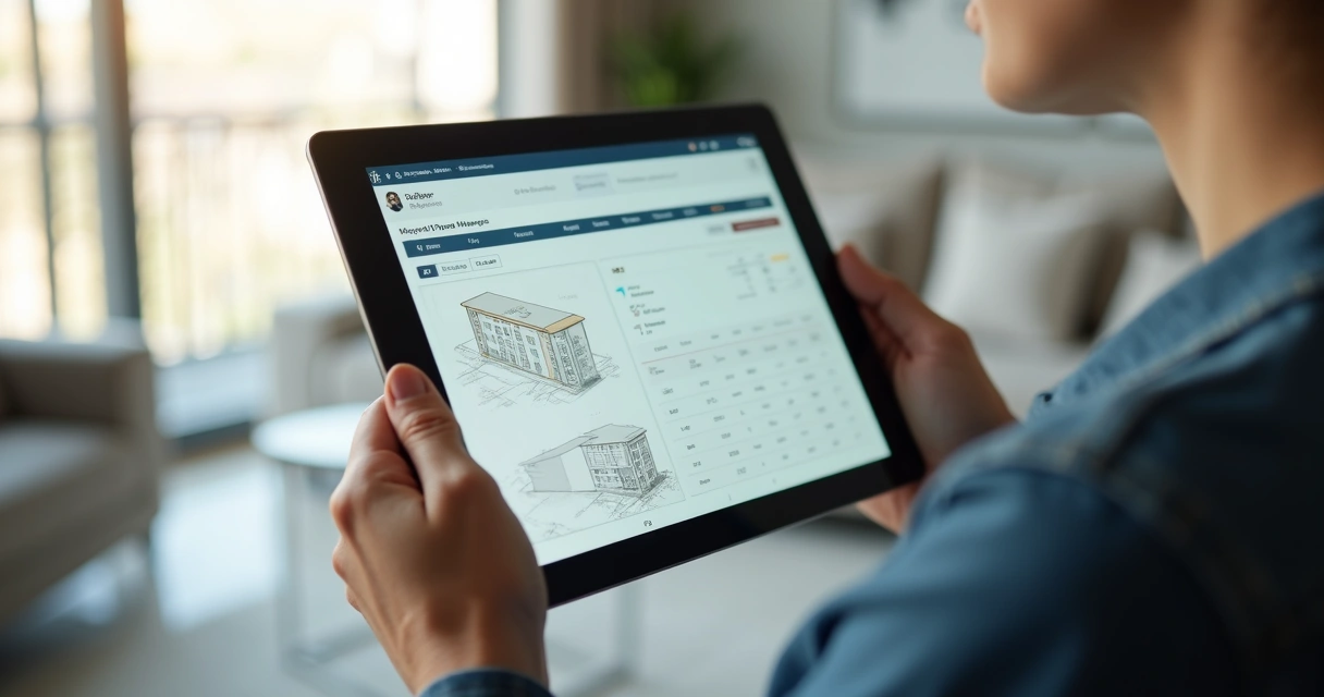 Aplicativo de manutenção predial exibido em tablet 