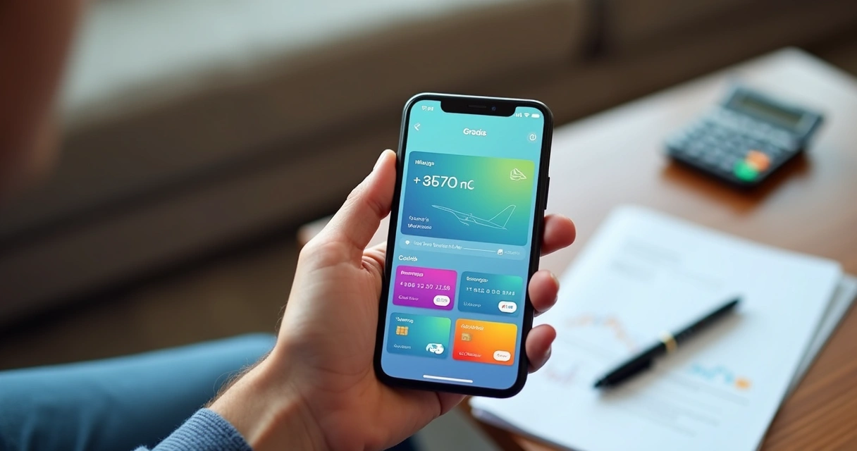 Tela de app de gestão de milhas e cartões de crédito 
