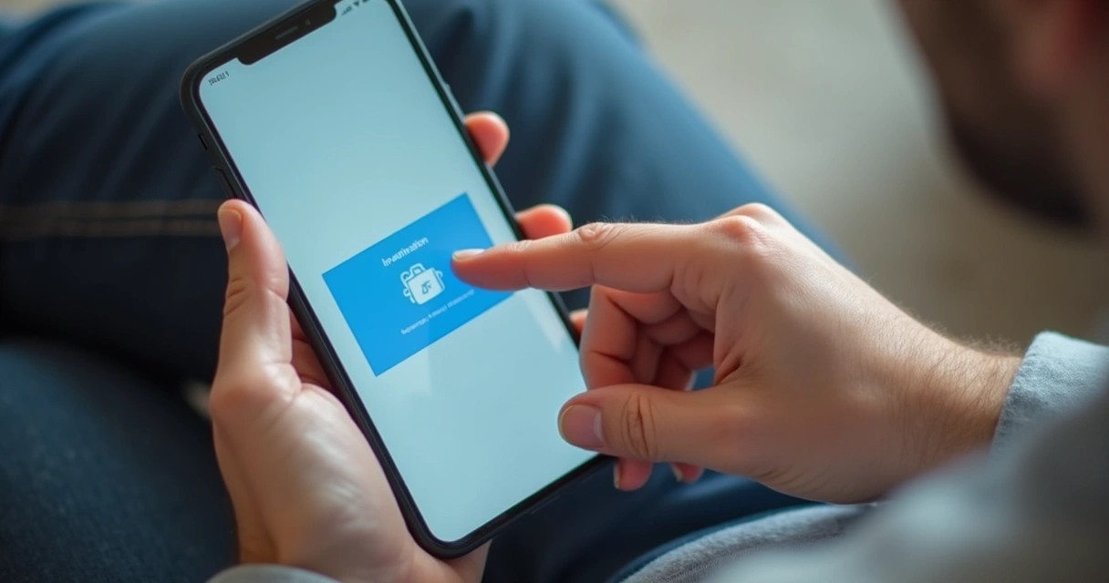 App móvel com interface simples, botões grandes e fáceis de usar, em smartphone 