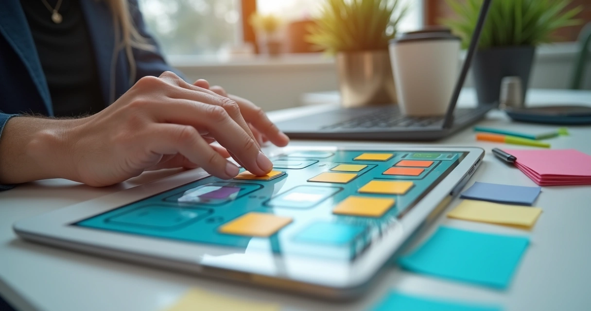 Tela de aplicativo no-code com elementos visuais arrastáveis