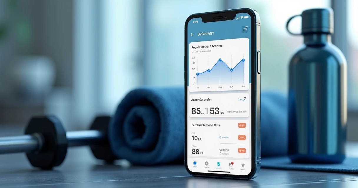 App de treino de musculação com gráficos de progresso na tela 