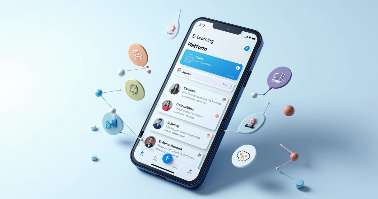 Tela de aplicativo EAD em um smartphone mostrando cursos e comunidade. 