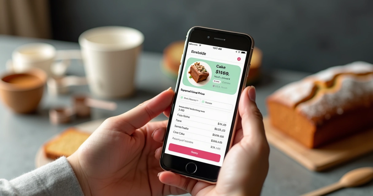 Tela de aplicativo de confeitaria no celular 