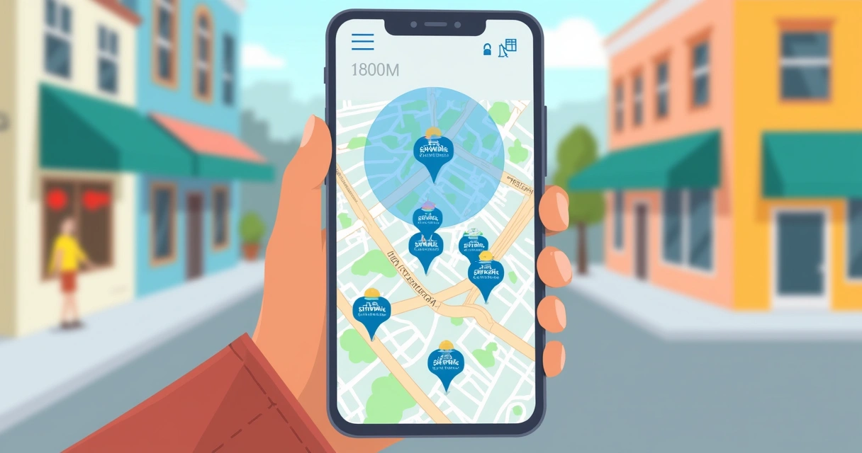 Aplicativo de localização mostrando estamparias próximas