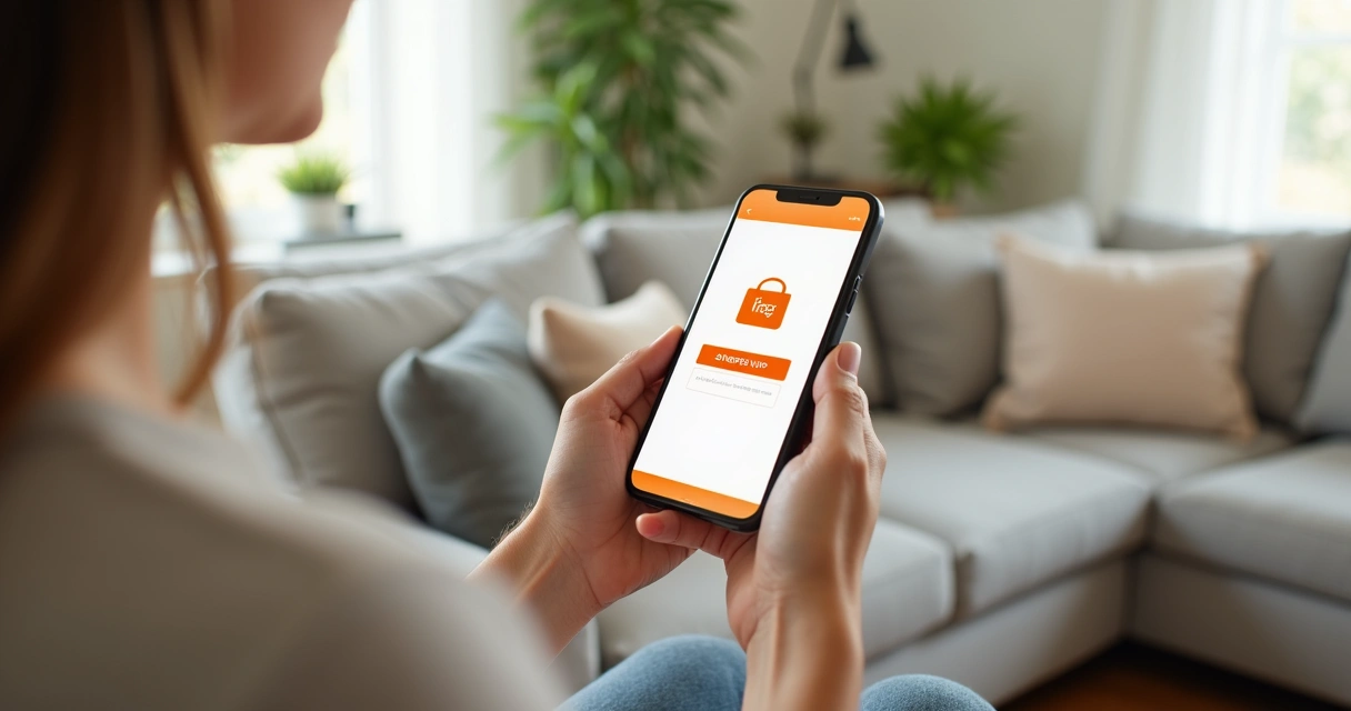 Pessoa usando aplicativo de compras da Shopee no smartphone 